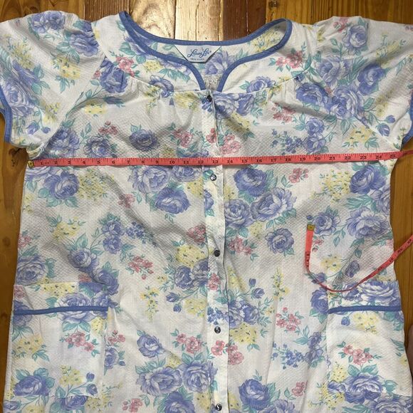 Vtg Flower Power Midi Robe Size L-XL HouseCoat Nightgown Dress Muumuu Mod Waffle - Picture 5 of 16